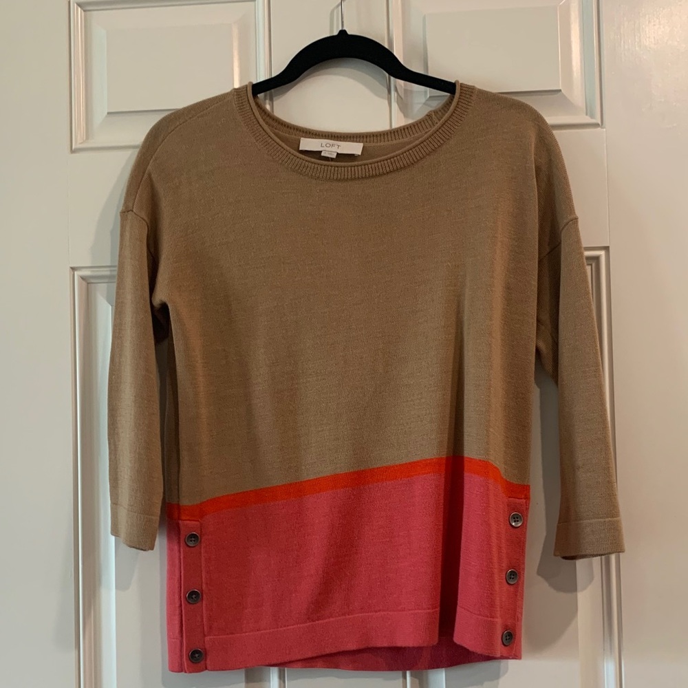 Tan and pink LOFT sweater